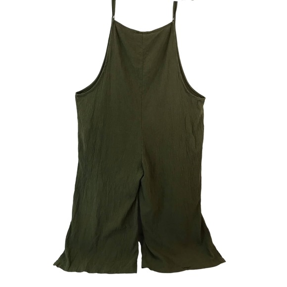 Women's Overall Jumpsuit Bib Trouser Wide Leg 100% Cotton Olive Green Size 5xl - Picture 2 of 10